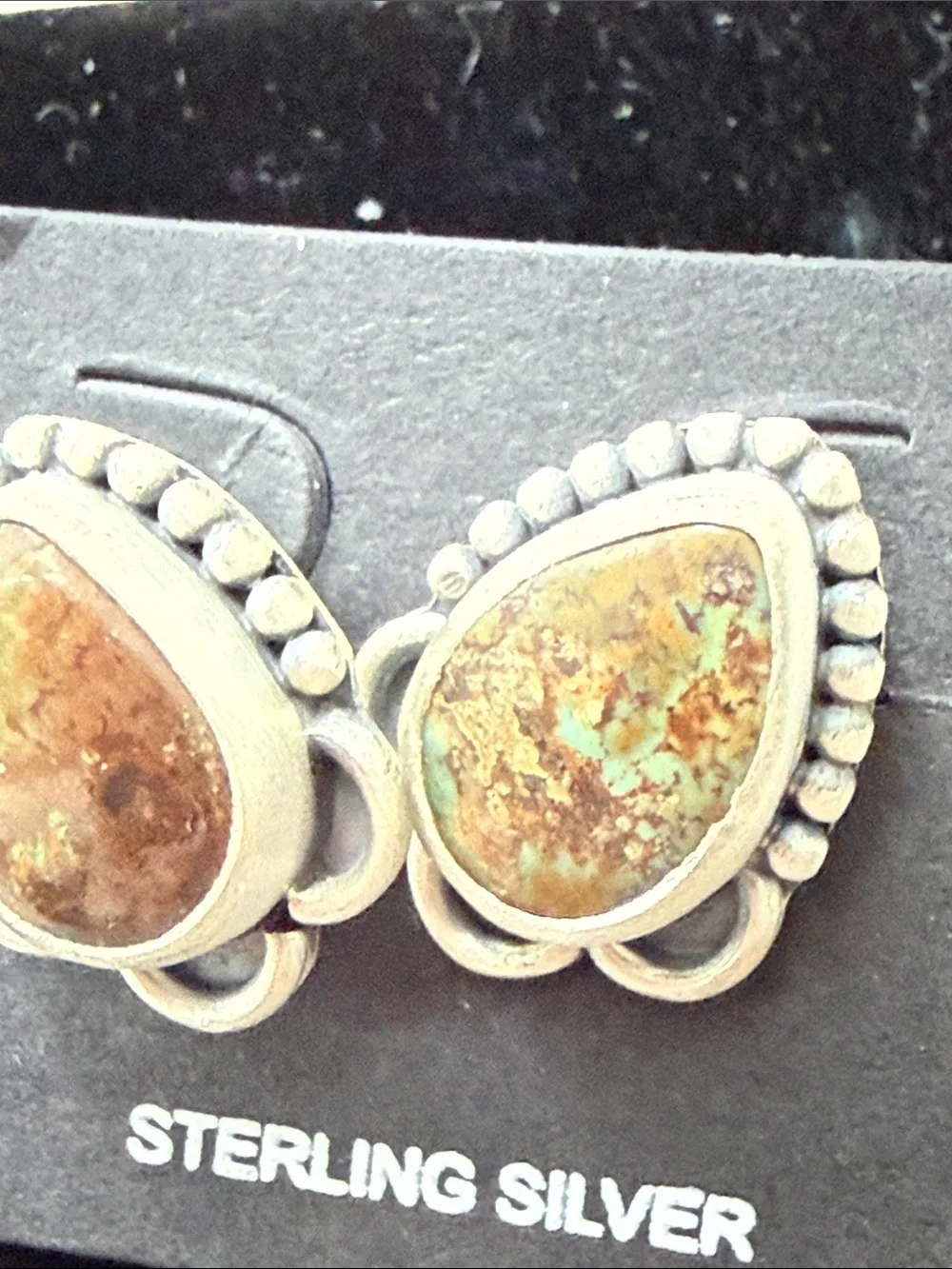 NWT Sterling Silver Brown Turquoise Teardrop Earrings pilot mountain